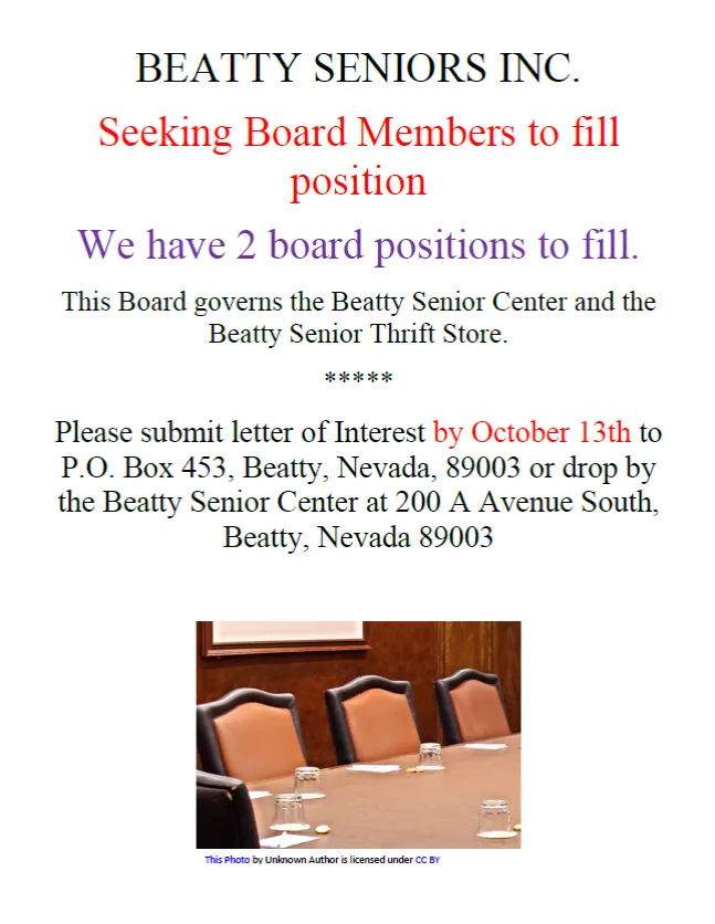 Beatty Seniors Inc. seeking board members